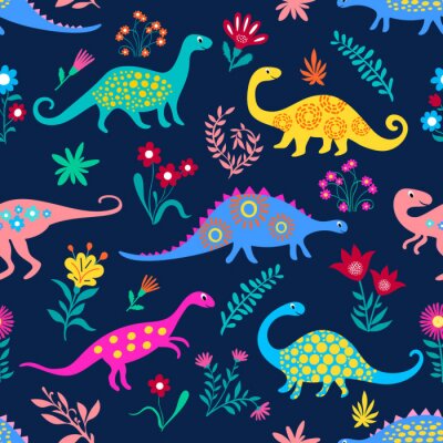 Papier peint à motif  Dinosaures colorés