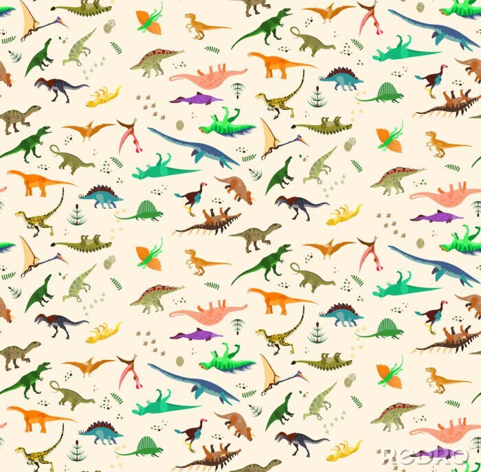 Papier peint à motif  Dinosaures colorés