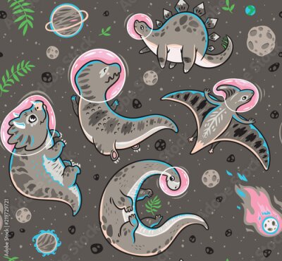 Papier peint à motif  Dinosaures dans l'espace