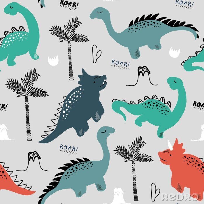 Papier peint à motif  Dinosaures dans la jungle