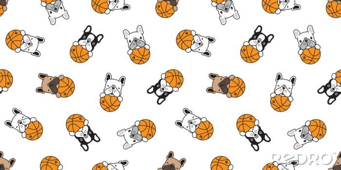 Papier peint à motif  dog seamless pattern french bulldog vector basketball sport ball scarf isolated repeat wallpaper tile background doodle illustration