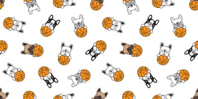 Papier peint à motif  dog seamless pattern french bulldog vector basketball sport ball scarf isolated repeat wallpaper tile background doodle illustration