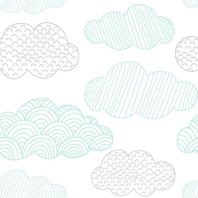 Papier peint à motif  Doodle clouds vector seamless pattern. Hand drawn graphic tileable background. 