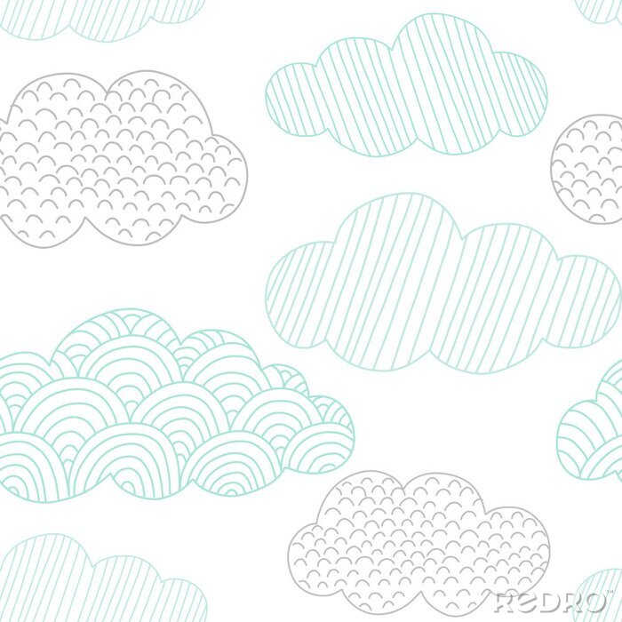 Papier peint à motif  Doodle clouds vector seamless pattern. Hand drawn graphic tileable background. 