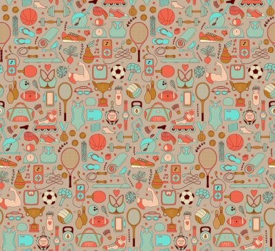 Papier peint à motif  Doodle éléments sportifs. Illustration vectorielle