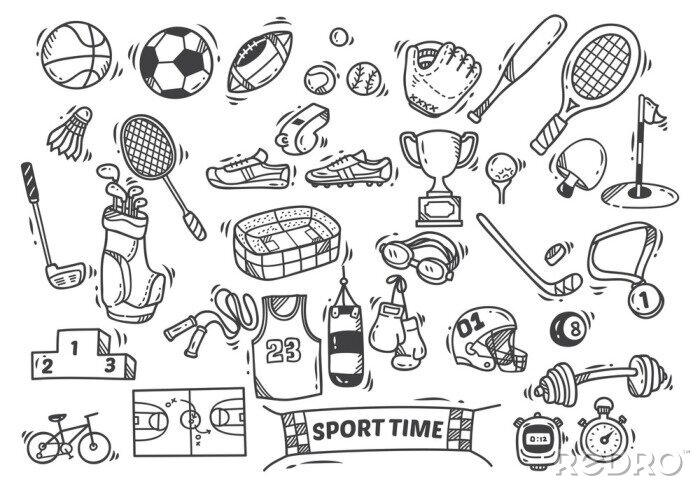 Papier peint à motif  Doodle sur le thème du sport