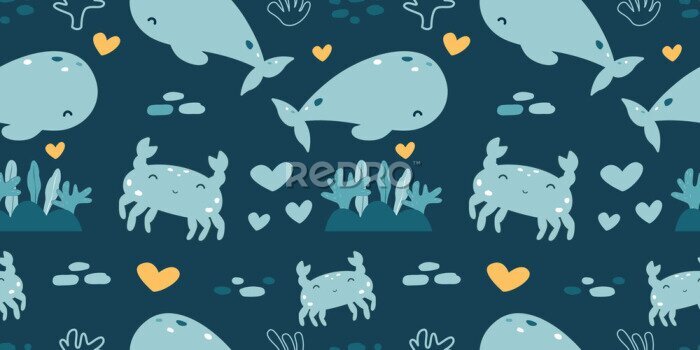 Papier peint à motif  Drôle de vie dans un univers sous-marin