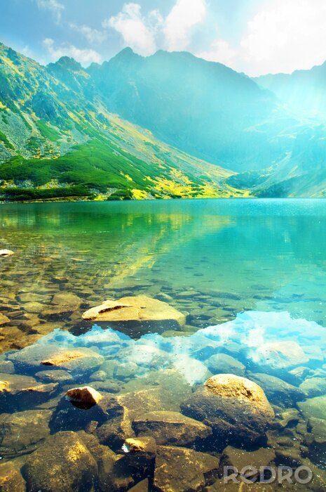 Papier peint à motif  Eau et montagnes transparentes