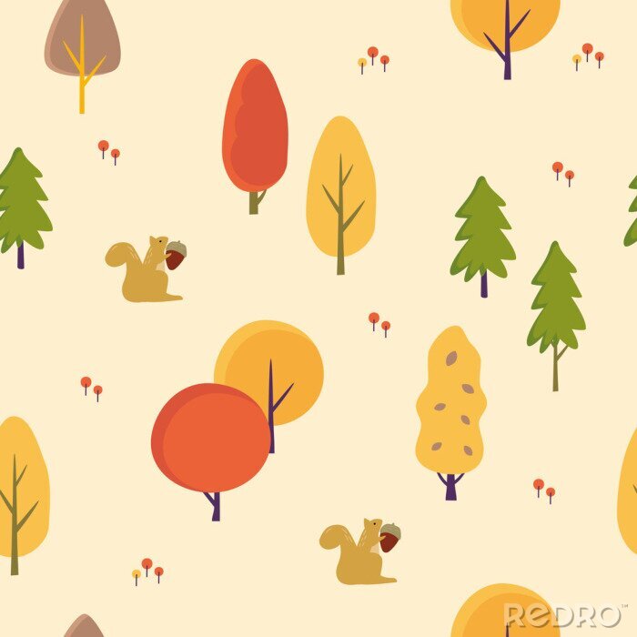 Papier peint à motif  Écureuils dans la forêt d'automne