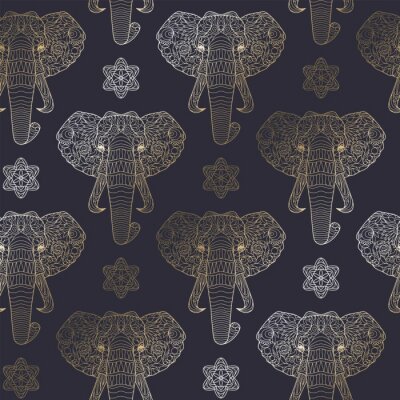 Papier peint à motif  Éléphants à motifs sur fond sombre