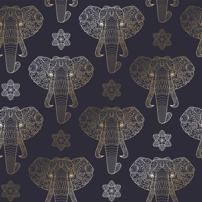 Papier peint à motif  Éléphants à motifs sur fond sombre