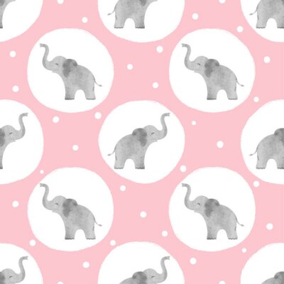 Papier peint à motif  Éléphants à pois sur fond rose