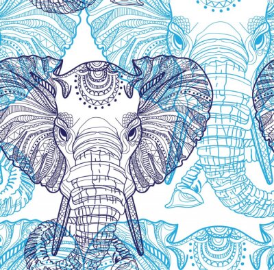 Papier peint à motif  Éléphants bleus à motifs indiens