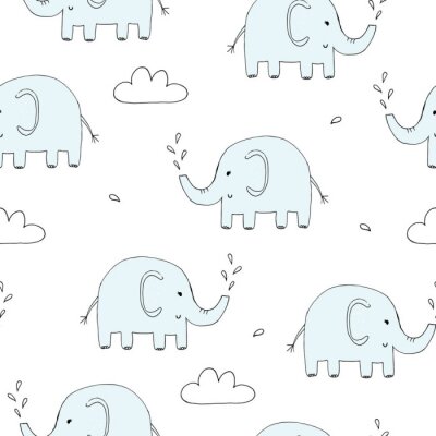 Papier peint à motif  Éléphants bleus minimalistes