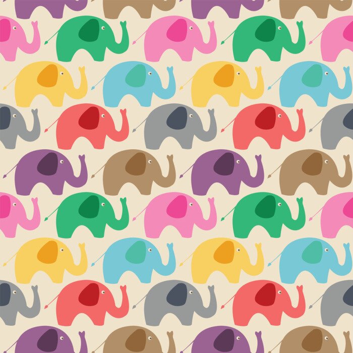 Papier peint à motif  Éléphants colorés sur fond beige
