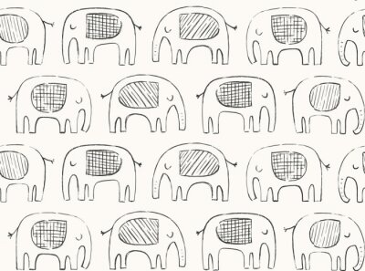 Papier peint à motif  Éléphants esquissés sur fond beige