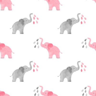 Éléphants gris rose version aquarelle
