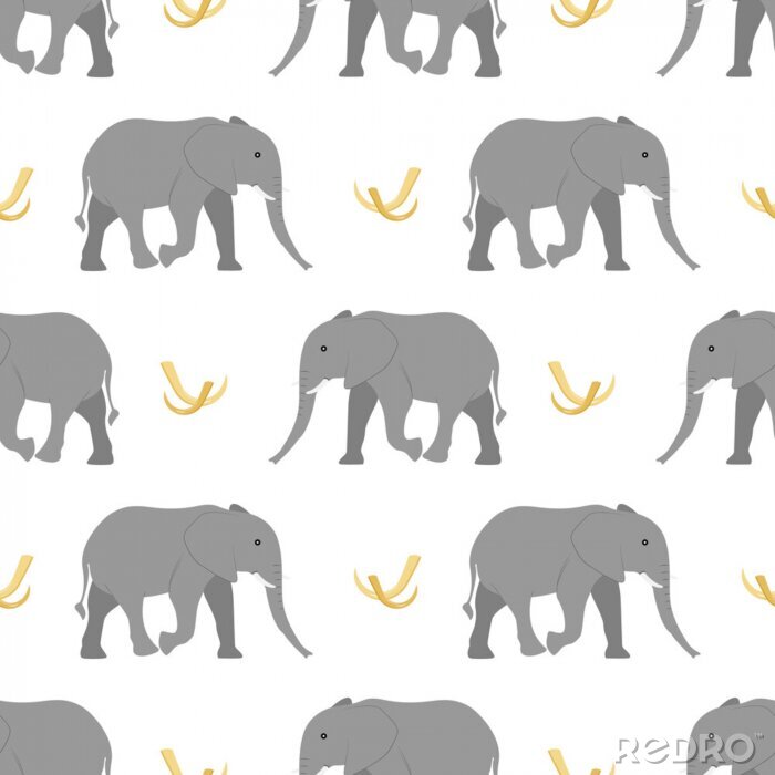 Papier peint à motif  Éléphants gris sur fond blanc
