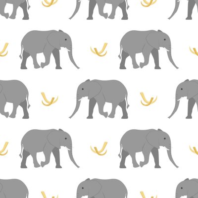 Papier peint à motif  Éléphants gris sur fond blanc