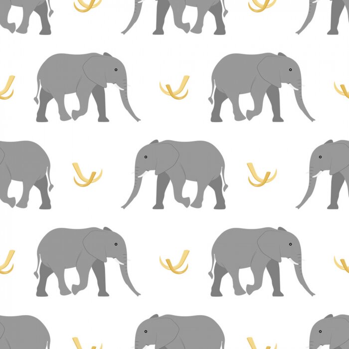 Papier peint à motif  Éléphants gris sur fond blanc