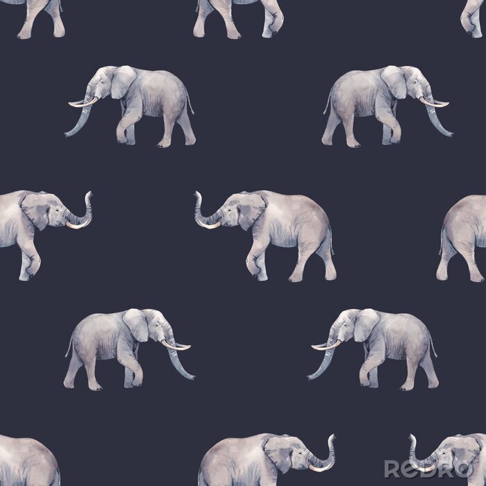 Papier peint à motif  Éléphants gris sur fond sombre