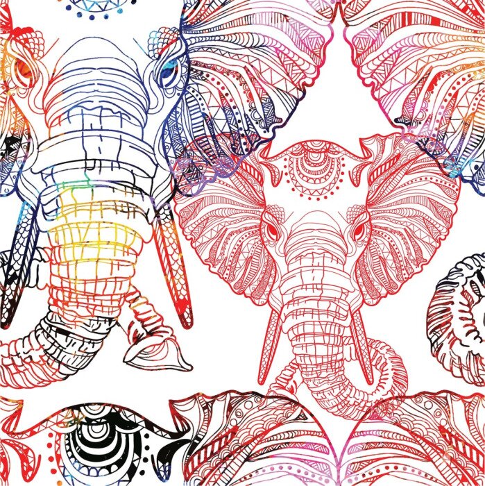 Papier peint à motif  Éléphants indiens colorés
