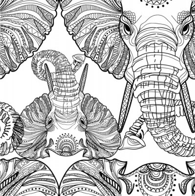 Papier peint à motif  Éléphants indiens noirs et blancs