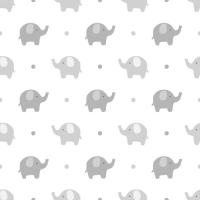 Papier peint à motif  Éléphants minimalistes gris à pois