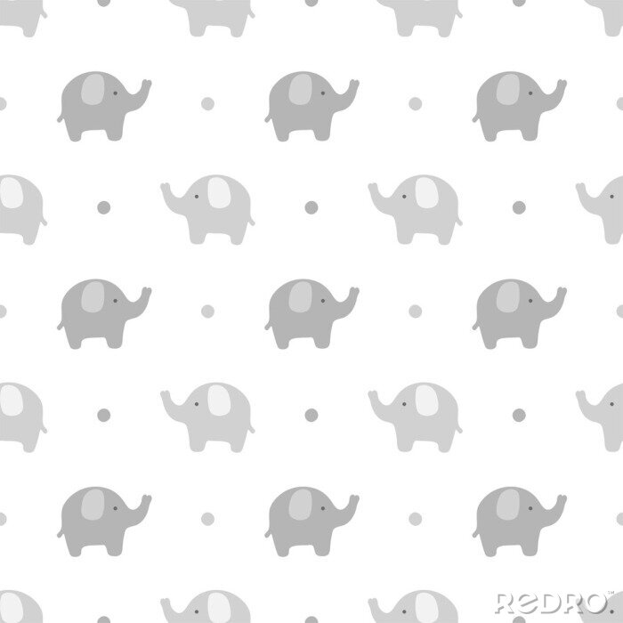 Papier peint à motif  Éléphants minimalistes gris à pois