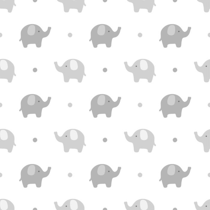 Papier peint à motif  Éléphants minimalistes gris à pois