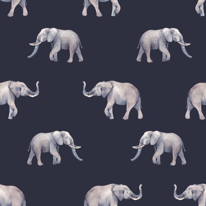Papier peint à motif  Éléphants réalistes sur fond sombre