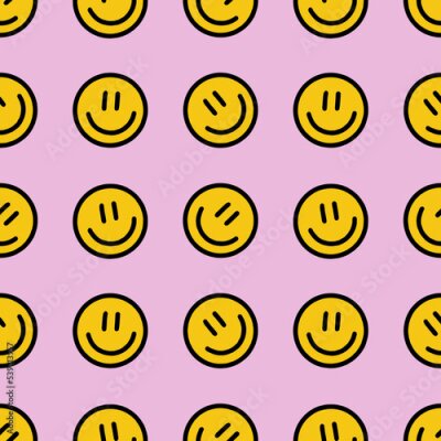 Papier peint à motif  Emoji souriant sur fond rose