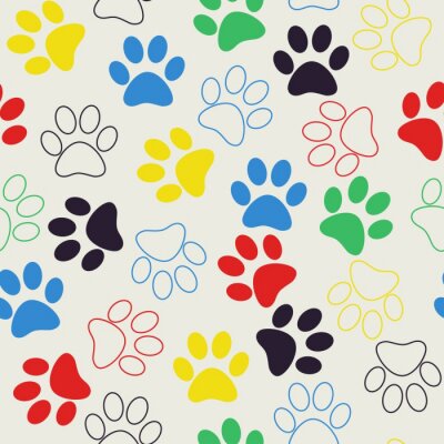 Papier peint à motif  Empreintes de pattes de chiens colorées
