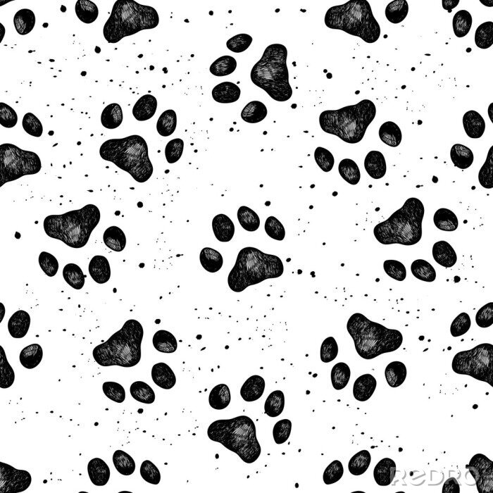 Papier peint à motif  Empreintes de pattes de chiens monochromes