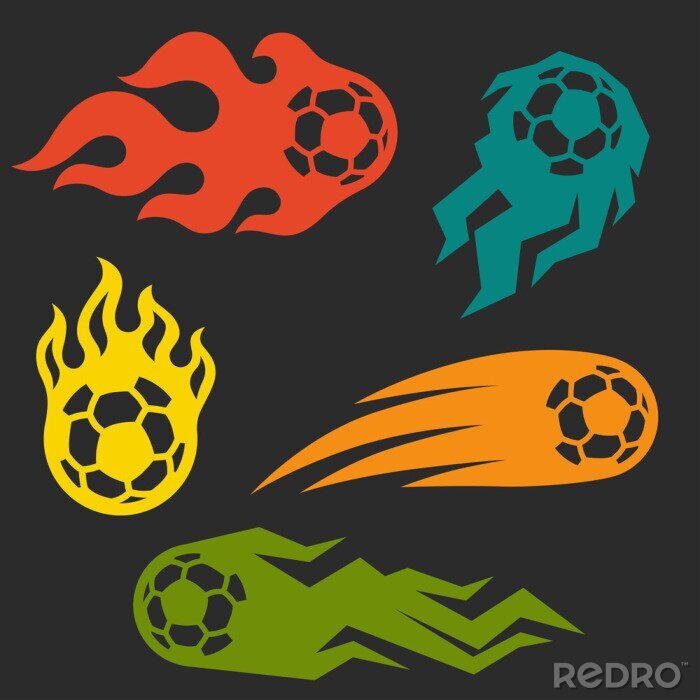 Papier peint à motif  Ensemble d'éléments feu des ballons de football pour la conception.