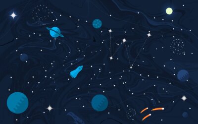 Papier peint à motif  Espace plat fond avec des planètes et des étoiles