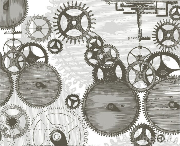 Papier peint à motif  Esquisse d'un mécanisme à pignon