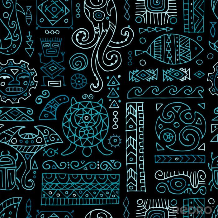 Papier peint à motif  Ethnic handmade ornament for your design. Polynesian style, seamless pattern