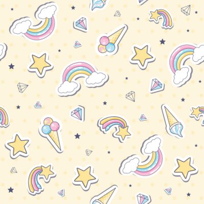 Papier peint à motif  Étoile, diamants et glaces sur un fond rose