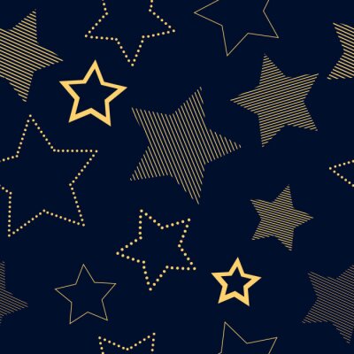 Papier peint à motif  Étoiles dorées simples rayés et pois sur motif sans soudure géométrique bleu, vector