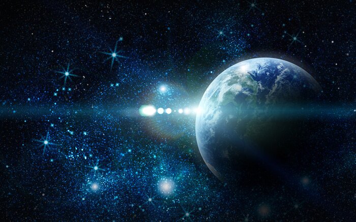 Papier peint à motif  Étoiles et planète bleue