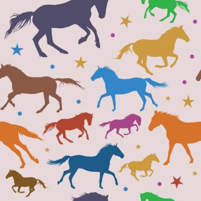 Papier peint à motif  Étoiles et points colorés de chevaux