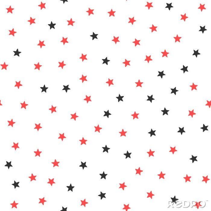 Papier peint à motif  Étoiles noires et rouges sur fond blanc. Modèle sans couture