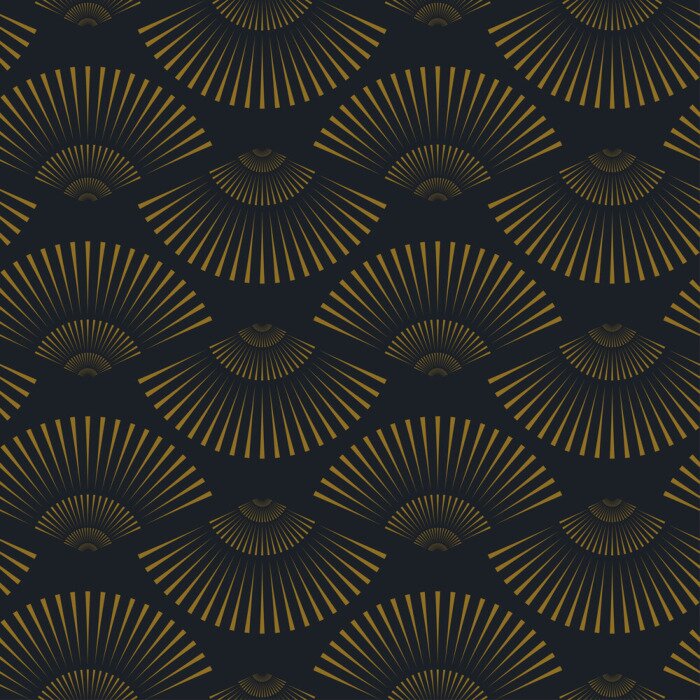 Papier peint à motif  Éventails orientaux sur fond sombre
