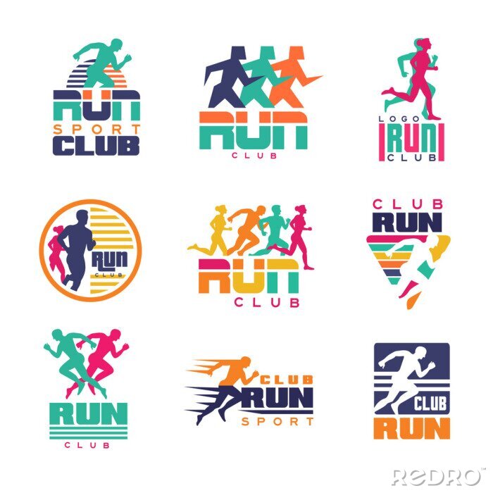 Papier peint à motif  Exécutez les modèles de logo du club de sport, les emblèmes pour les organisations sportives, les tournois et les marathons vecteur de vecteur coloré