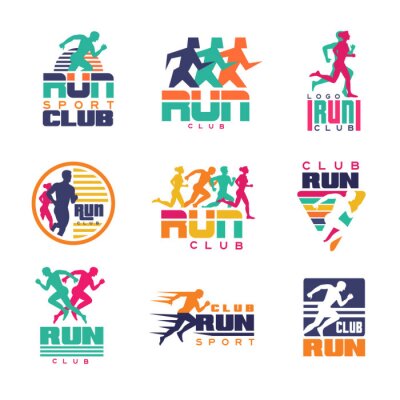 Papier peint à motif  Exécutez les modèles de logo du club de sport, les emblèmes pour les organisations sportives, les tournois et les marathons vecteur de vecteur coloré