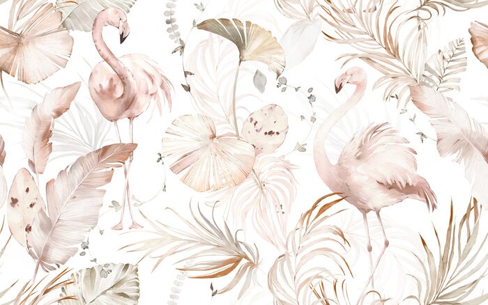 Papier peint à motif  Exotiques et flamants roses