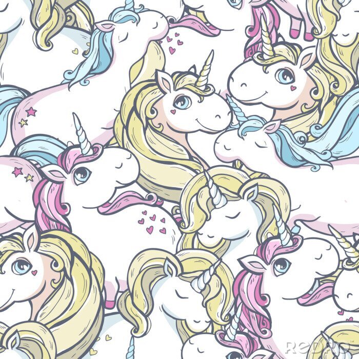 Papier peint à motif  Famille de licornes