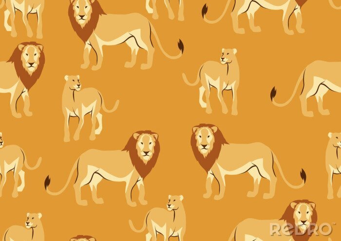 Papier peint à motif  Famille de lions