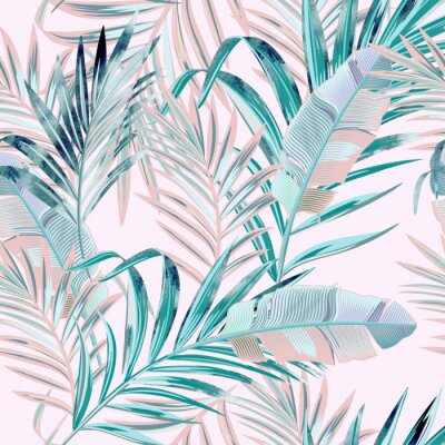 Papier peint à motif  Fashion vector floral pattern with tropical palm leaves